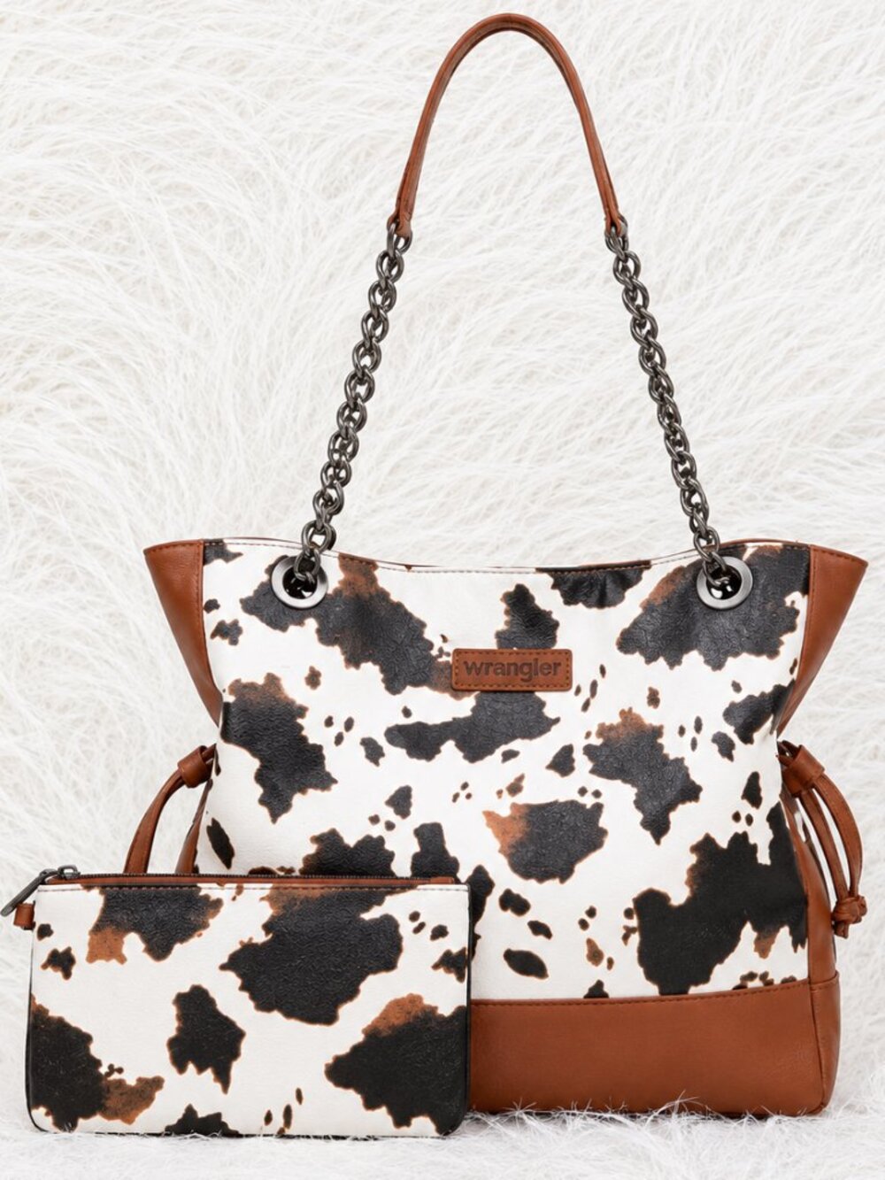 Wrangler Cow Print Tote Bag with Matching Removable Pouch
